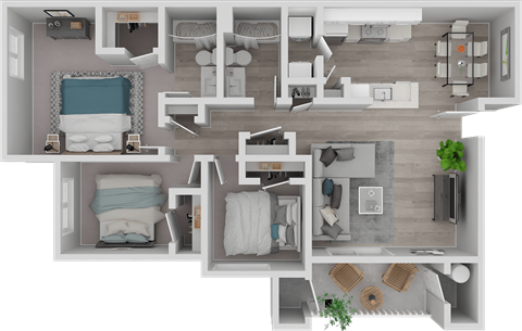 Floor plan for 3 beds, 2 baths, 1320 sqft